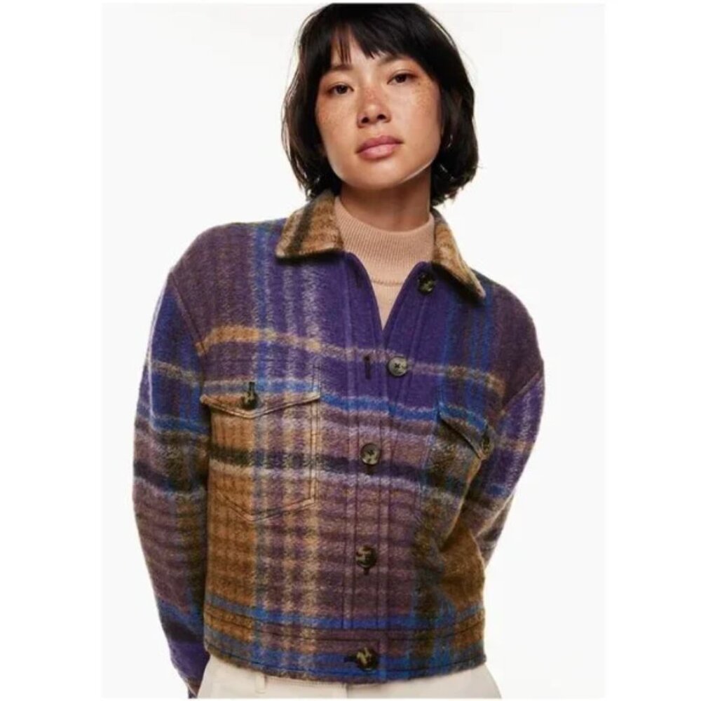 Aritzia Wilfred Free Clarence Violet Purple Plaid Autumn Cropped Shirt Jacket